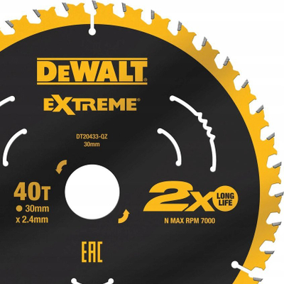 Teh sharre për dru Dewalt DT20433 Extreme, 210mm, 40 dhëmbë, verdh e zezë