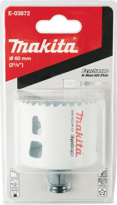 Sharrë cilindrike Makita Ezychange E-03872, Bi-Metal HSS 8% Co, 60mm, e bardhë