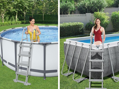 Shkallë pishine Bestway Safe Ladder 58331, për pishina deri 122cm, metal, gri