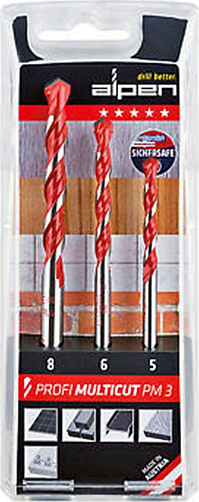 Set stërvitjesh Alpen MultiCut 100703100, 3 copë 5/6/8 mm, karbid