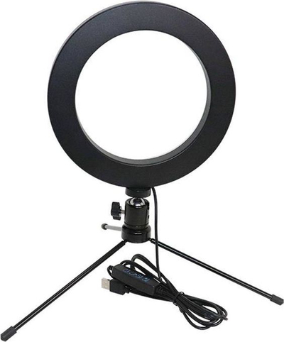 Unazë drite LED Gonga Ring Light, 16cm, me tripod, ngjyrë e zezë