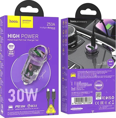 Karikues makine Hoco Z53A, PD 30W QC3.0, USB-A USB-C, vjollcë