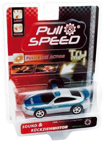 Makina lodër Pull &amp; Speed Mini Cooper Police, pull back, dritë dhe tingull, 1:43, e bardhë blu