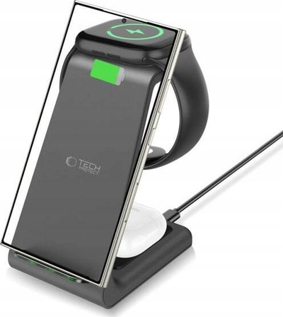 Karikues wireless Tech-Protect QI15W-A36 3n1, 15W, për Android, i zi