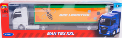 Lodër kamion me rimorkio Welly MAN TGX 58012, shkallë 1:64, i bardhë me portokalli