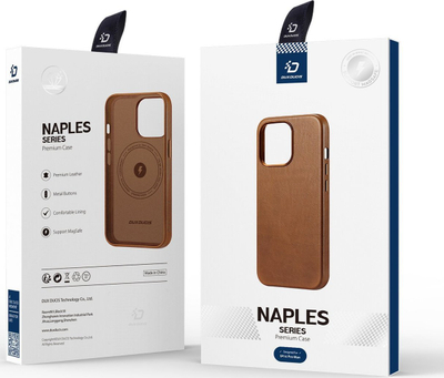 Këllëf telefoni DUXDUCIS Naples MagSafe, për iPhone 14 Pro Max, lëkurë, kafe