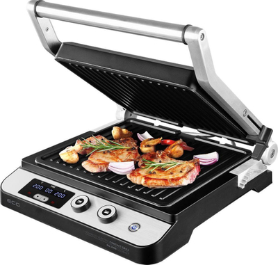 Grill kontaktual ECG KG 1000 Gourmet, pllakë e ndërroshme, kontroll digjital, inox