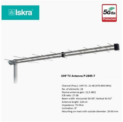 Antena TV ISKRA P-2845-7 Basic, për sinjal tokësor, metal, argjend