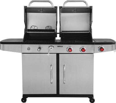 Grill me gaz dhe qymyr YATO YG-20030, 8.2kW, trup çelik inox, ngjyrë argjendtë