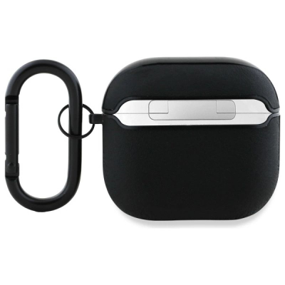 Kllëf BMW për AirPods 4 me lëkurë të vërtetë, logo metal, i zi
