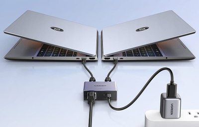 Ndarës rrjeti Ethernet, 1 me 2, 1000Mbps Gigabit, RJ45 me furnizim USB C, i zi