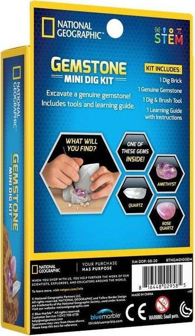 Set gërmimi National Geographic Gemstone Mini Dig, lodër STEM, mosha 8+, shumëngjyrësh