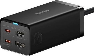 Karikues rrjeti Baseus GaN5 Pro, 67W, 2x USB C USB HDMI, i zi