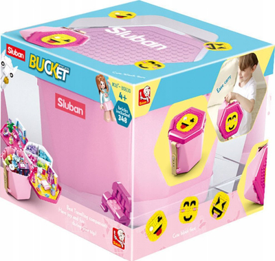 Set ndërtimi Sluban M38-B0830, 348 blloqe, kovë për ta marrë me vete, rozë
