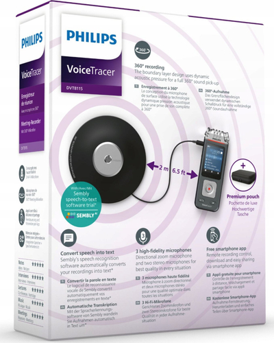 Дигитален снимач Philips DVT8115, 8GB, микрофон 360°, црн