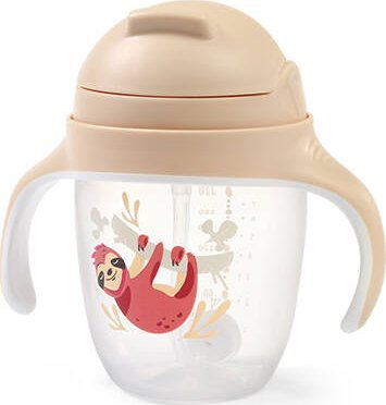 Gotë sippy Babyono Be Active, 240 ml, me pipëz kundër rrjedhjes, me sloth