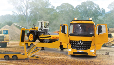 Kamion lodër me telekomandë Jamara Mercedes-Benz Arocs, 1:20, 2.4GHz, i verdhë