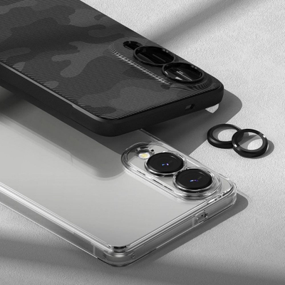 Заштита за рамка на камера Ringke Camera Frame Protector Galaxy S25 Edge, сет 2 парчиња, алуминиум и стакло, црна