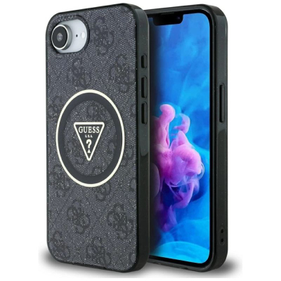 Мобилна маска Guess IML Metal Glitter 4G Circle Triangle за iPhone 16E, MagSafe, црна