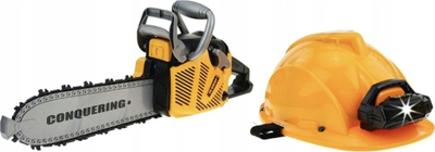 Играчка моторна пила Power Tools Conquering, пластична, за деца, жолто сива