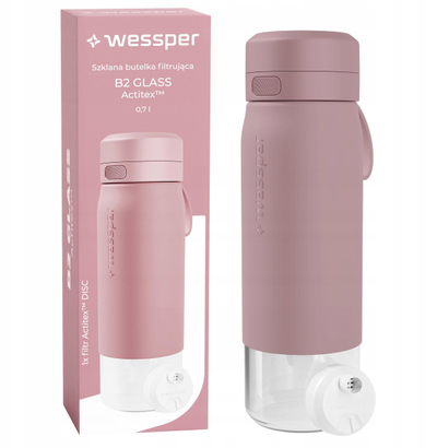 Shishe filtruese Wessper B2 Glass Actitex, 0.7L, qelq borosilikat, rozë