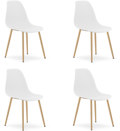Set karrigesh LEOBERT Chair WAT, 4 copë, këmbë dru natyrale, e bardhë