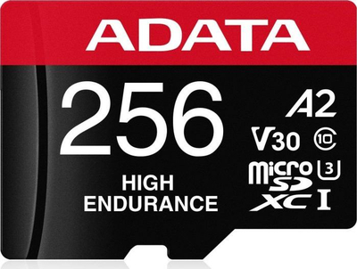 Kartë kujtese ADATA High Endurance MicroSDXC, 256GB, Class 10 UHS I U3 A2 V30, me adaptor