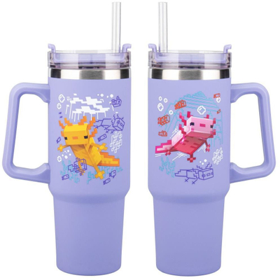 Термо чаша Мајнкрафт виолетова, 900ml, со цевка, лилава
