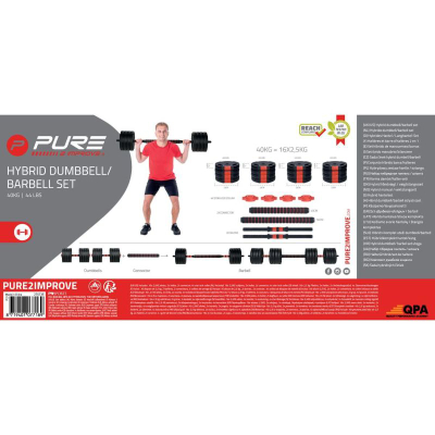Set hantelash hibrid Pure2Improve, 40 kg, i zi
