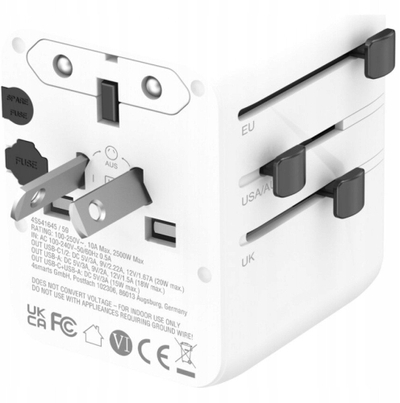 Adapter udhëtimi 4smarts Nomad GaN 20W, 2x USB C, 1x USB A, i bardhë