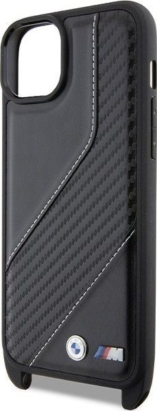 Mbrojtëse telefoni BMW M Edition Carbon Stripe me rrip, për iPhone 15 Plus 14 Plus, e zezë