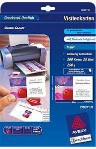 Letër për kartvizita Avery Zweckform C32028 25, 85x54mm, 250g, e bardhë