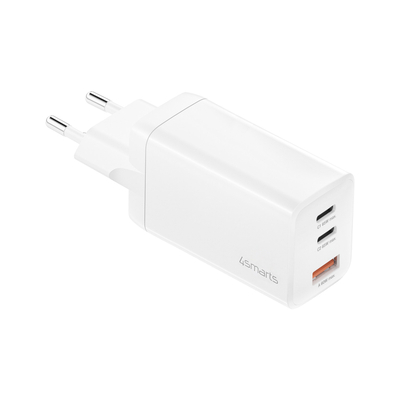 Karikues muri 4smarts PDPlug Trio 540402, 65W GaN, 2x USB-C 1x USB-A, i bardhë