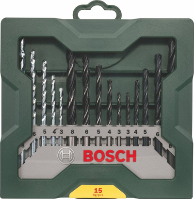 Set spiralësh Bosch Mini X-Line 2607019675, 15 copë, për dru, metal edhe gur
