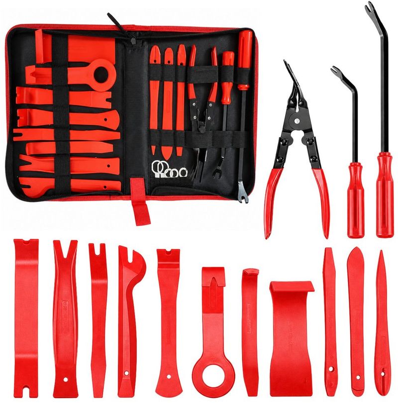 Set veglash Lean Upholstery Removal, 19 copë, me çantë organizuese, i kuq