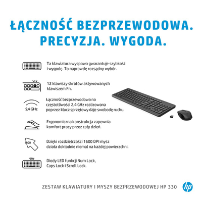 Set tastierë dhe maus Hewlett Packard 330, Wireless, ENG, e zezë