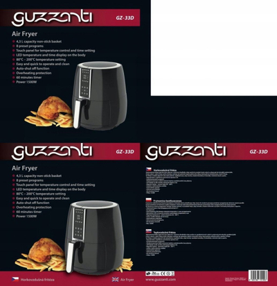 Fritezë me ajër Guzzanti GZ 33D, 4.3L, 1500W, e zezë