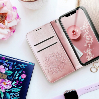 Këllëf portofol Mezzo Book Mandala Rowy për Samsung Galaxy A13 5G, lëkurë eko, me varëse, rozë me model