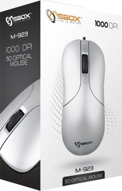 Оптички глушец Сбокс M-923, 1000 DPI, со кабел, сребрен