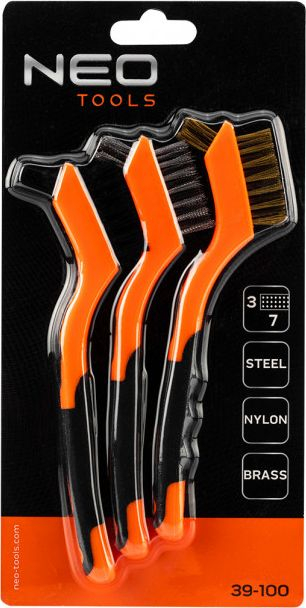 Set furçash teli Neo Wire Brushes, 3 copë, çelik bronz najlon, portokalli