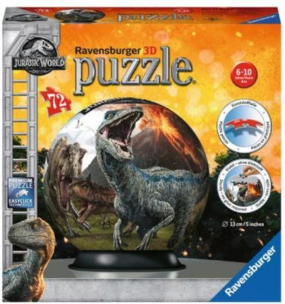 Puzzle 3D Ravensburger Jurassic World Fallen Kingdom, 72 делови, сфера 13 cm