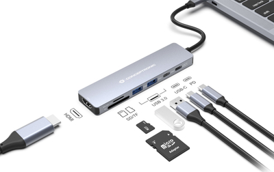 Docking station Conceptronic DONN28G, 7 në 1, USB 3.2 Gen 1, HDMI 4K 60Hz, gri