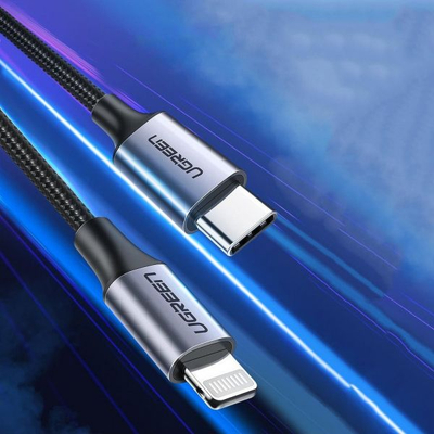 Kabllo USB Ugreen USB-A në Lightning, 1m, për karikim dhe të dhëna, ngjyrë argjendtë