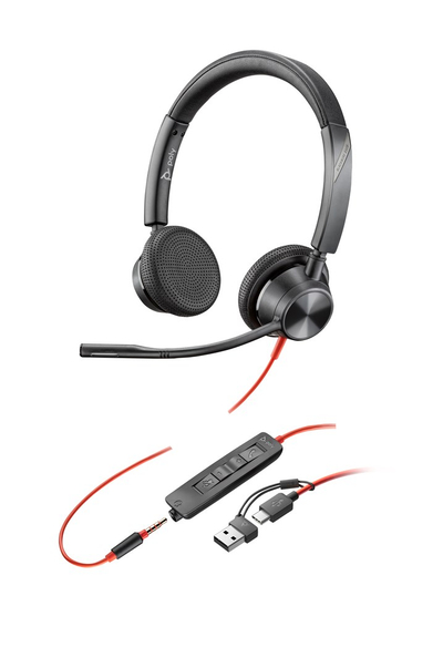 Kufje me kabllo Poly Blackwire 3325, stereo, me mikrofon, të zeza
