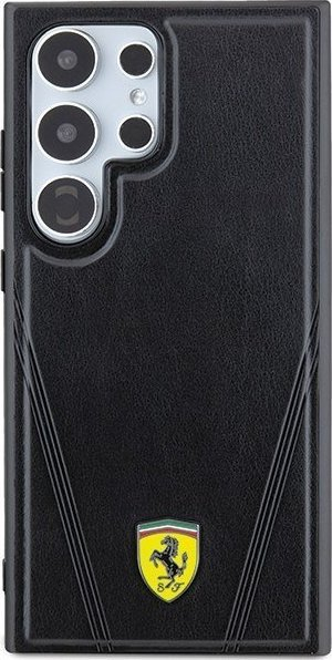 Kapak telefoni Ferrari Stamp V Line me MagSafe për Galaxy S24 Ultra, i fortë, i zi
