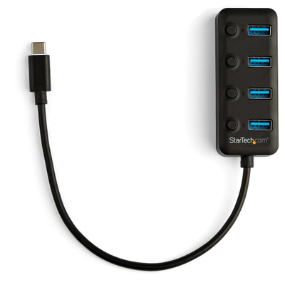 HUB USB StarTech 4 Porta, USB C në 4x USB 3.0, i zi