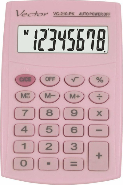 Kalkulator xhepi Kav VC-210 Vector, 8 shifra, me kapak mbrojtës, rozë