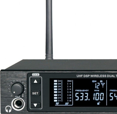 Sistem monitorimi në vesh DNA IN-EAR Double, wireless, UHF 518–542 MHz, i zi