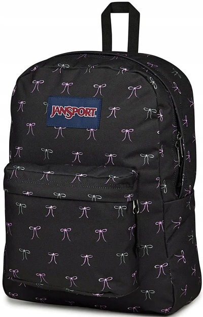 Çantë shpine Jansport SuperBreak One, me xhep përpara me zinxhir, me shiritë të mbushur, e zezë me motive