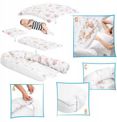 Set fole bebe Large Baby Nest, me swaddle dyshek jastëk dhe jorgan, pambuk, e bardhë